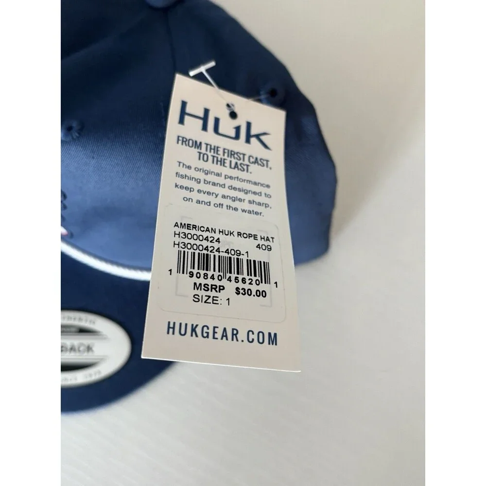 NWT HUK Fishing USA American Rope Hat Cap - Blue SnapBack